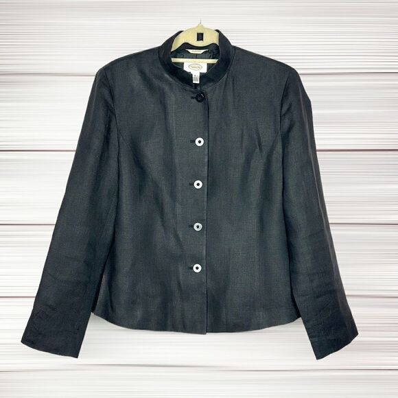 Talbots Vintage Charcoal Irish Linen Stand Collar Blazer Jacket Size 8 - Picture 4 of 11